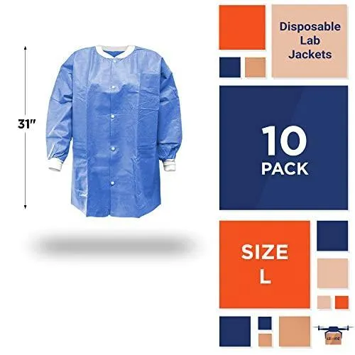 Disposable Lab Jackets 31 inch Long Large Size Blue SMS  Dental Coat 10 Pack