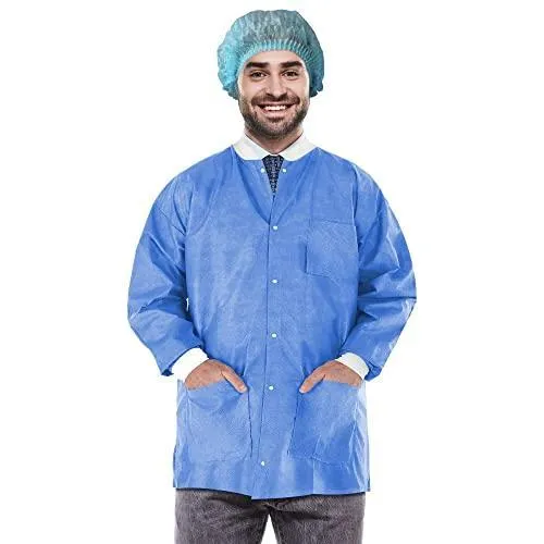 Disposable Lab Jackets 31 inch Long Large Size Blue SMS  Dental Coat 10 Pack