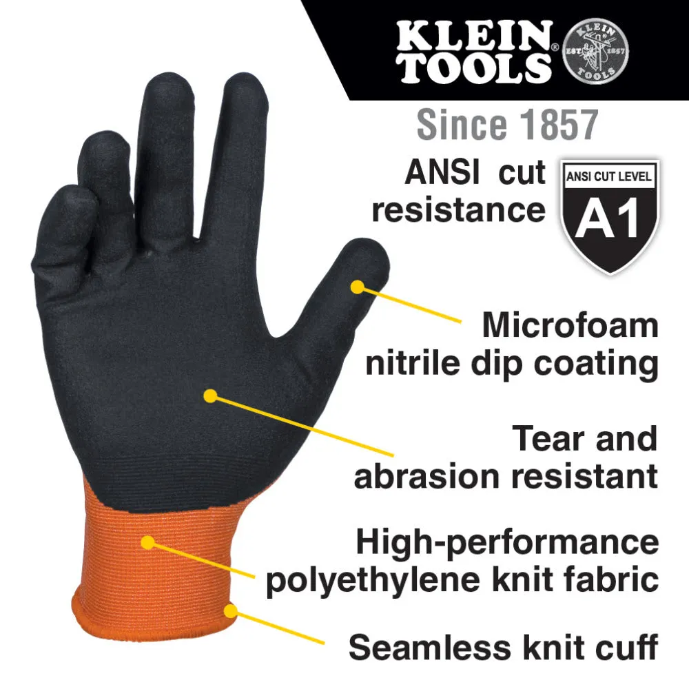 Klein 60673 Knit Dipped Gloves, Cut Level A1, Touchscreen, X-Large, 1-Pair